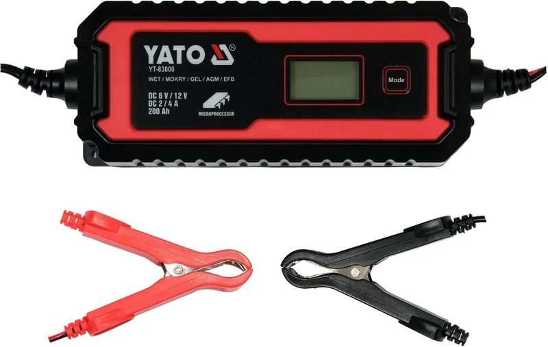 Professionele Microprocessor Acculader & Druppellader – 6V & 12V – Voor Loodzuur, Gel, AGM & EFB Accu's – Met LCD Display van Yato – productafbeelding