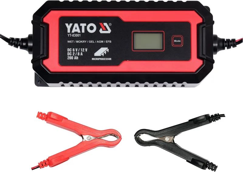 Professionele Microprocessor Acculader & Druppellader – 6V & 12V – Voor Loodzuur, Gel, AGM & EFB Accu's – Met LCD Display by Yato – product image