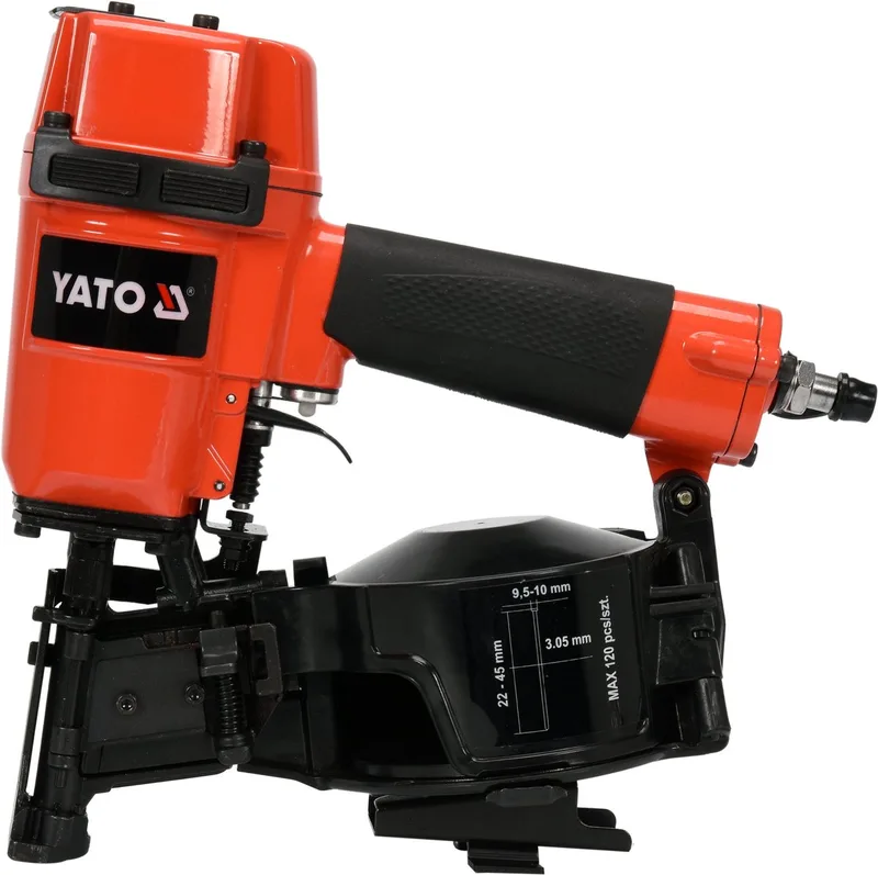 Professionele Pneumatische Tacker / Dakbedekkingsspijkeraar – Voor Rolsponspijkers 22-45 mm (15°) – Magnesium/Aluminium Behuizing – Magazijn 120 Spijkers by Yato – product image