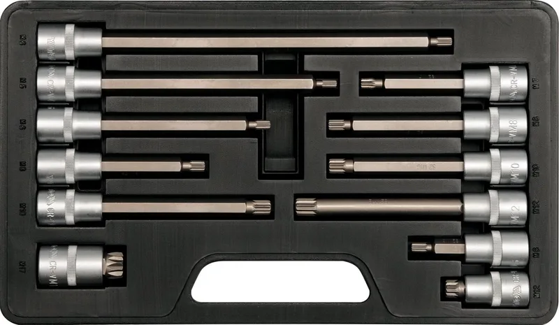 Professionele Spline Bit-Doppenset – 12-Delig – Veeltand (M5 – M17) – Lengtes tot 250 mm von Yato – Produktbild