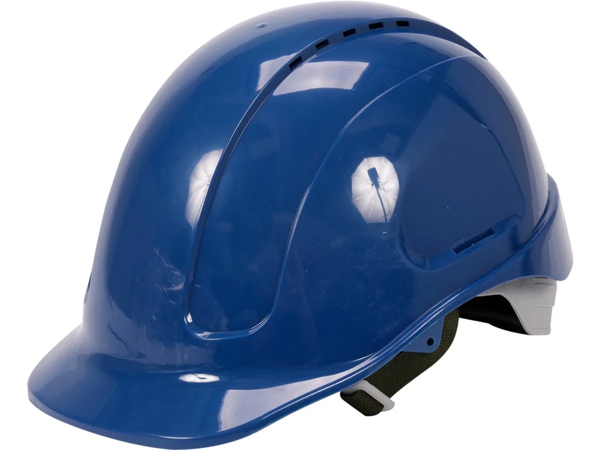 Professionele Veiligheidshelm – Bouwhelm Verstelbaar (53-64 cm) – Geventileerd met 6-punts Binnenwerk & Kinband by Yato, Blue – product image