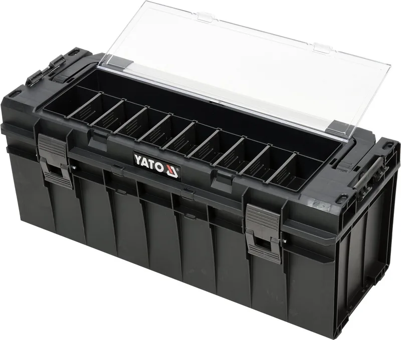 Robuuste Gereedschapskoffer XL met Organizer in Deksel - Koppelbaar Systeem - Water- en Stofbestendig - L 65 x B 27 x H 27.2 cm de Yato, Noir – image du produit