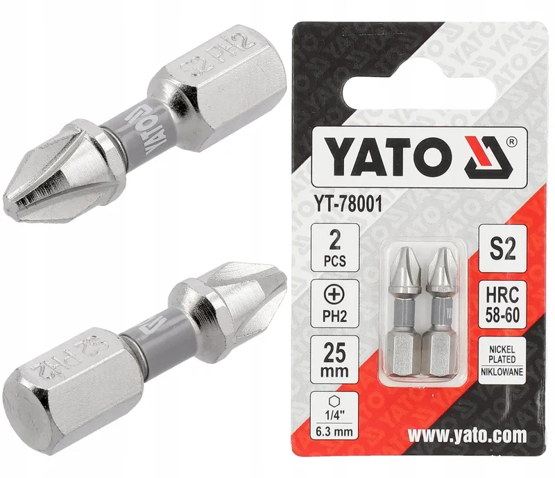 Schroefbits PH2 1/4" 25mm Nikkel - 2 Stuks by Yato – product image