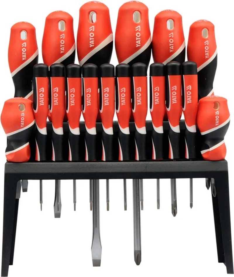 Schroevendraaierset - 18-delig - Roestvrijstaal - met gereedschapshouder de Yato, Rouge, Noir – image du produit