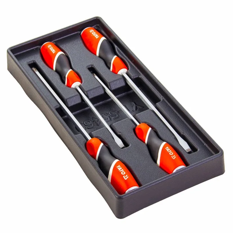Schroevendraaierset - 4-delig - 38 x 17 x 4 cm - Platkop schroevendraaiers de Yato, Rouge, Noir – image du produit