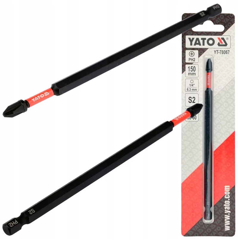 Slagmoer Bit 1/4" 150mm PH2 Staal S2 HRC 58-60 (1 Stuk) de Yato – image du produit