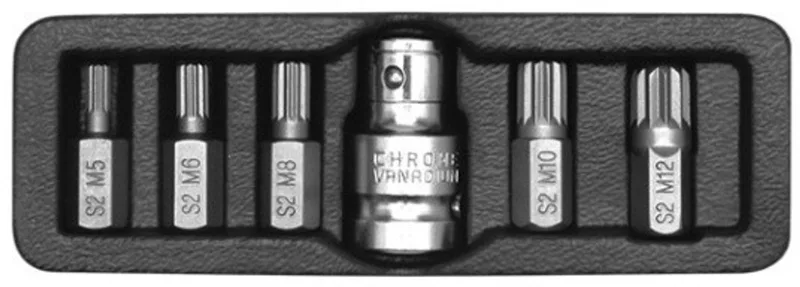 Spline Bitset - 6-delig - M5 t/m M12 - Inclusief 1/2" Adapter - S2 Gereedschapsstaal (HRC 58-62) - Professionele Veeltand Set - YT-0414 von Yato – Produktbild