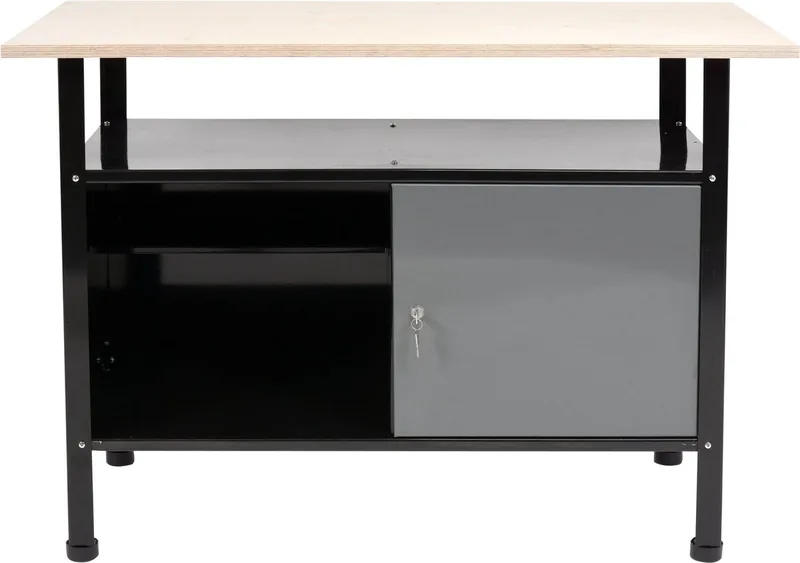 Stalen Werkbank met Multiplex Werkblad - 116 x 60 x 83 cm - Poedergecoat Staal - Sluitbare Werkplaatskast met Sleutel - Stevige Werktafel voor Werkplaats, Schuur & Garage van Yato – productafbeelding