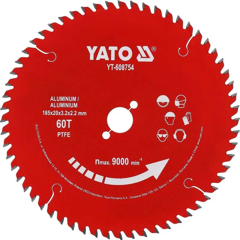 TCT Cirkelzaagblad voor Aluminium - Ø 185 x 20 mm - 60T - PTFE Coated - Voor Aluminium & Non-Ferro von Yato – Produktbild