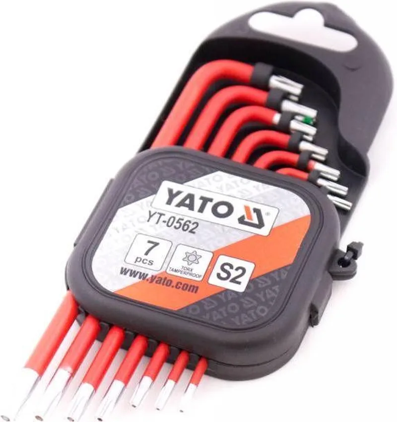 Torx stiftsleutelset - 7-delig -14 x 6 x 0.6 cm - met gereedschapshouder - rood - zwart van Yato, Meerkleurig – productafbeelding