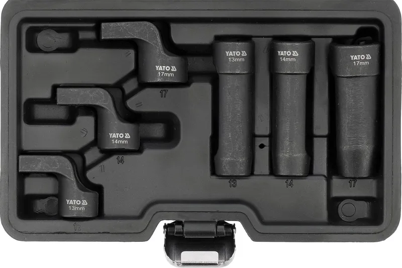 Uitlaatgassensor Doppenset - 6-Delig - 3/8" Drive - 13, 14, 17 mm - Kort & Lang - EGT Sensoren (YT-08405) von Yato, Schwarz – Produktbild