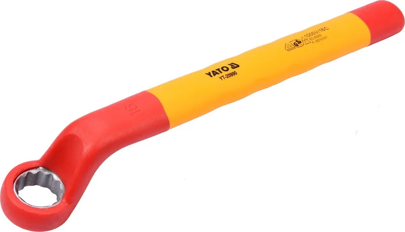 VDE Geïsoleerde Gebogen Ringsleutel 16 mm - 1000V Geïsoleerd Gereedschap - Lengte 215 mm - Chroom-Vanadium Staal - Elektriciens Ringsleutel Gebogen voor Werkzaamheden Onder Spanning (YT-20990) von Yato – Produktbild