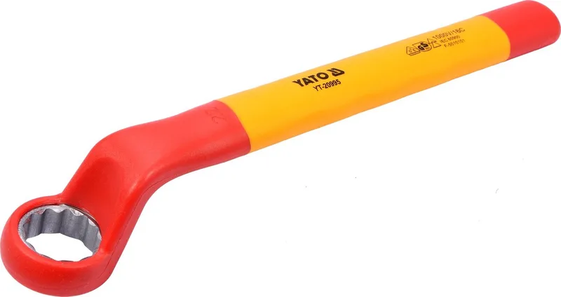 VDE Geïsoleerde Gebogen Ringsleutel 22 mm - 1000V Geïsoleerd Gereedschap - Lengte 245 mm - Chroom-Vanadium Staal - Elektriciens Ringsleutel Gebogen voor Werkzaamheden Unter Spanning (YT-20995) de Yato – image du produit