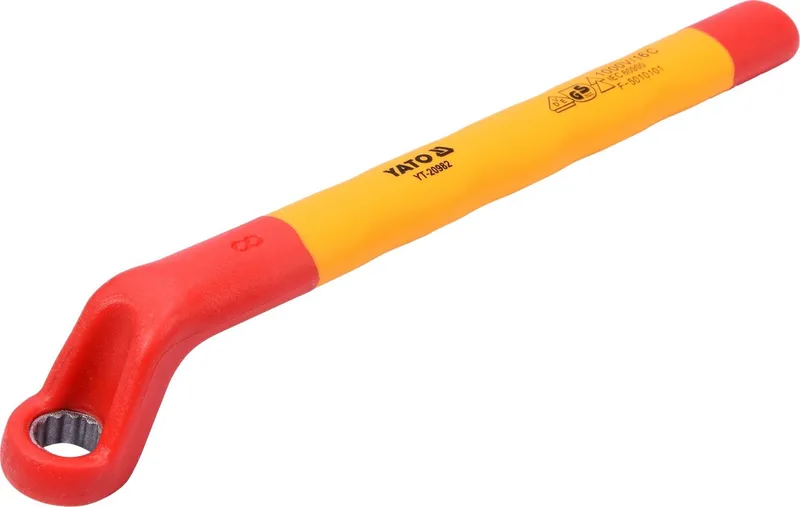 VDE Geïsoleerde Gebogen Ringsleutel 8 mm - 1000V Geïsoleerd Gereedschap - Lengte 155 mm - Chroom-Vanadium Staal - Elektriciens Ringsleutel Gebogen voor Werkzaamheden Onder Spanning (YT-20982) von Yato – Produktbild