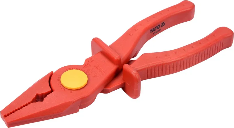 VDE Volledig Geïsoleerde Platte Tang 200 mm - 1000V Geïsoleerde Combinatietang - Lengte 20 cm - VDE Gecertificeerd Elektriciens Gereedschap voor Werken Onder Spanning (YT-21190) de Yato, Rouge – image du produit