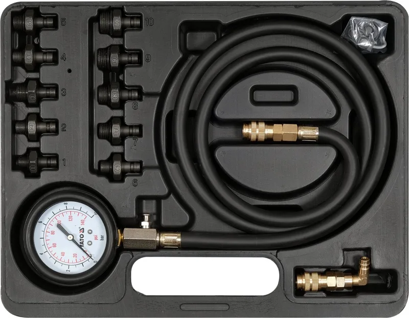 Werkzeugset Öldruckmessgerät mit 10 Adaptern und Gummischutz by Yato, Multicolour – product image 1 of 2
