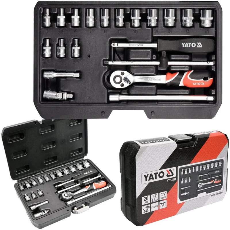 Yato 1/4" dopsleutelset met tarief - 20 delen by Yato, Black – product image