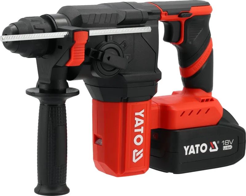 YATO 18V Brushless Accu Boorhamer SDS-Plus - 2.5 Joule - Koolborstelloos - 4-Functies Combihamer met LED Verlichting - Inclusief Extra Handgreep & Diepteaanslag 2 Accu's von Yato – Produktbild