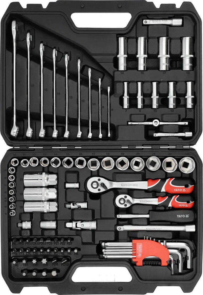 YATO 92 Delige 1/4", 3/8'' Doppenset met Premium Ratels von Yato, Schwarz – Produktbild