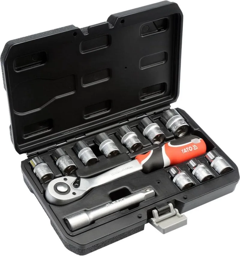 YATO-Ratel-dopsleutel-set-12-delig-YT-38671 van Yato, Zwart – productafbeelding