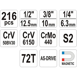 YATO-Ratel-dopsleutel-set-216-delig-YT-38841 van Yato, Zwart – productafbeelding 2 van 6