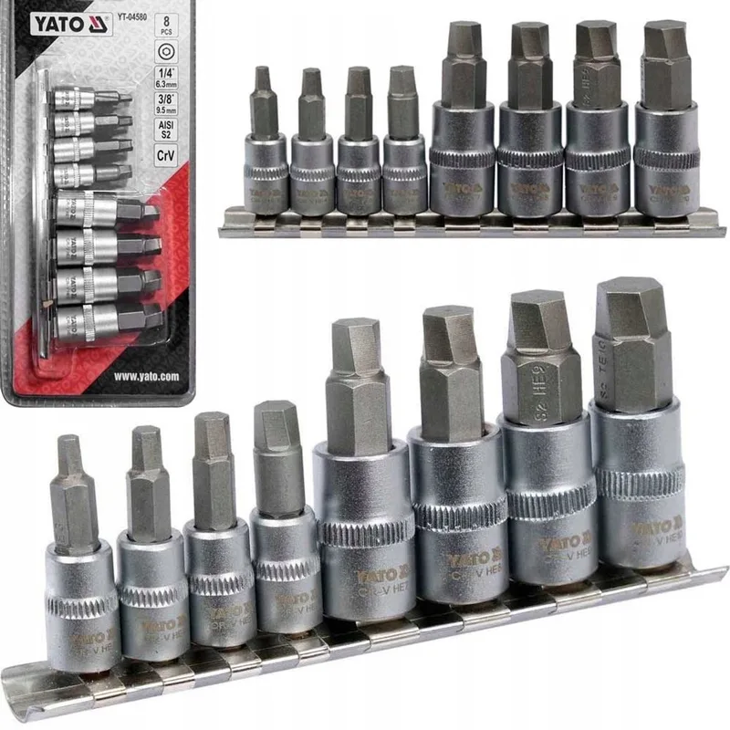 YT-04580 Serie - Hex Bit Set - Spiralvormig - 8-delig - 1/4 en 3/8 inch von Yato – Produktbild