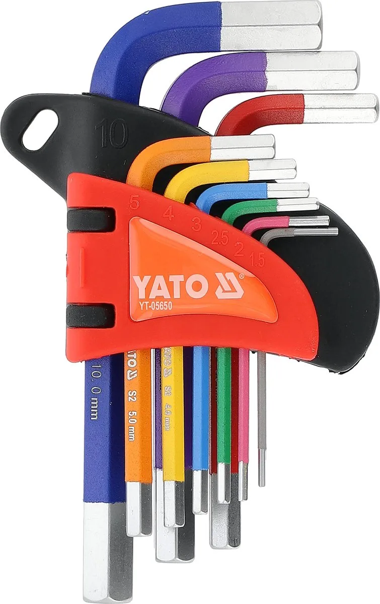 YT-05650 Inbussleutelset - 9-Delig - S2 Staal (HRC 58-62) - Korte Inbussleutels met Kleurcodering - 1.5 t/m 10 mm von Yato, Regenboog – Produktbild