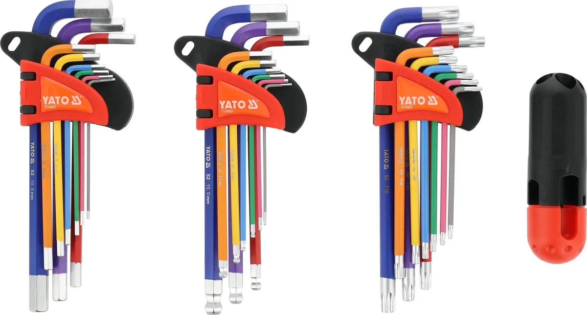 YT-05661 Inbussleutel & Torx Sleutelset 28-Delig - S2 Staal (HRC 58-62) - Gekleurd met Maataanduiding - Inbus, Kogelkop Inbus & Tamper Torx Security - Extra Lang in Houder von Yato, Regemnoog – Produktbild