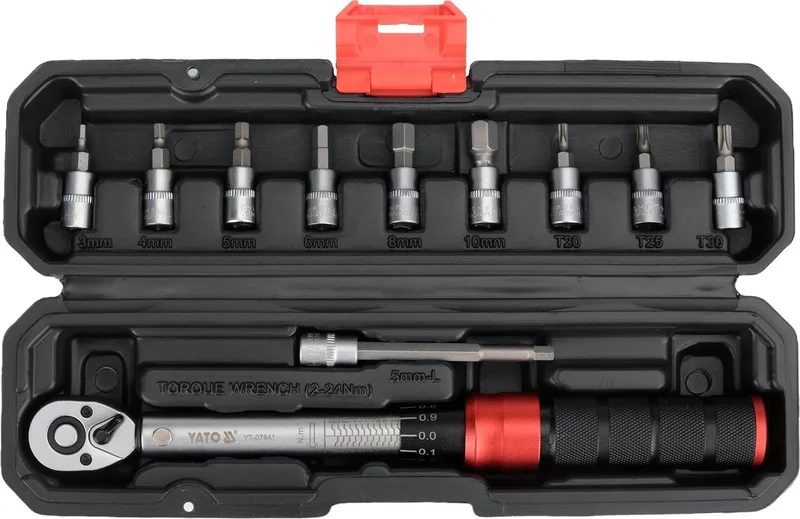 YT-07841 Professionele Momentsleutel Set - 1/4" - 2-24 Nm - 72T Ratel - Met 10-delige Bitset S2 van Yato, Metaakleurig – productafbeelding