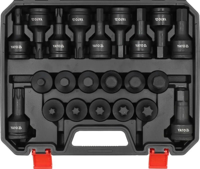 YT-10656 Slaginbus & Torx Doppenset 3/4" - 22-delig - CrMo Staal - Lengtes 55 & 100 mm - In Koffer de Yato, Noir – image du produit