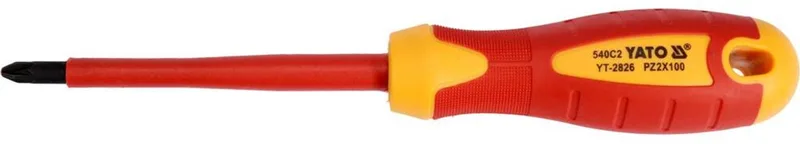 YT-2826 VDE Geïsoleerde Kruiskopschroevendraaier - PZ2 x 100 mm - 1000V Gecertificeerd (EN 60900) - S2 Staal (HRC 56-60) - Antislip Ergonomische Handgreep - Elektriciens Schroevendraaier Pozidriv von Yato, Rot – Produktbild