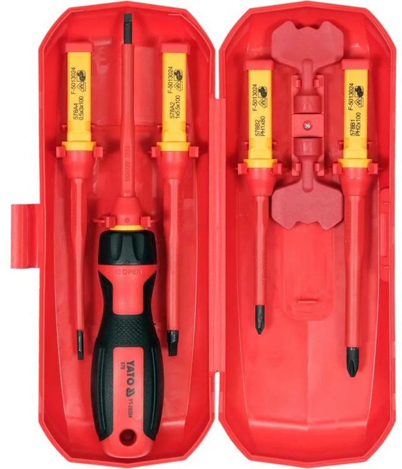 YT-28294 Geïsoleerde Schroevendraaierset VDE 1000V – 8-delig – S2 Staal – Met Spanningstester de Yato, Rouge – image du produit