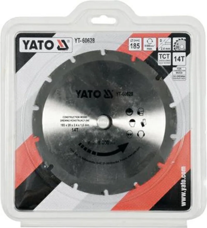 YT-60628 - Cirkelzaagblad - 185 mm - 14 Tanden - TCT - Voor Hout met Spijkers de Yato – image du produit