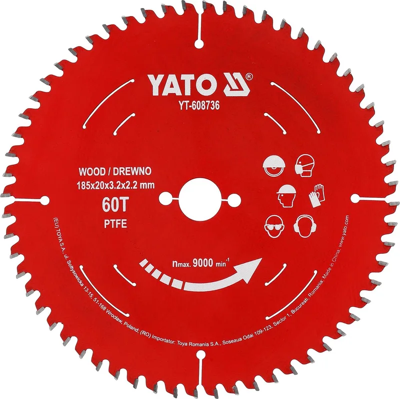 YT-608736 TCT Cirkelzaagblad voor Hout - Ø 185 x 20 mm - 60T - PTFE Coated - Voor Hout, Laminaat & Plaatmateriaal fra Yato – produktbillede