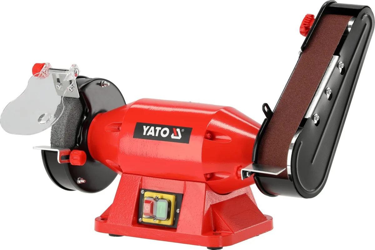 YT-822110 Stationaire Band- en Tafelslijpmachine - 520W - Slijpschijf Ø 150 mm & Schuurband 686 x 50 mm - Inclusief 20 Schuurbanden (P80/P120) von Yato – Produktbild