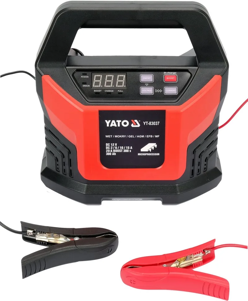 YT-83037 Slimme Microprocessor Acculader - 12V - Druppellader & Onderhoudslader - 2A tot 20A BOOST - Voor Gel, AGM, EFB & Natte Accu's - Met 12V Voedingsingang by Yato – product image