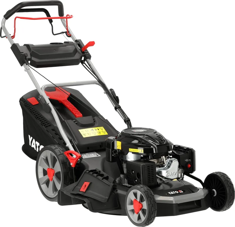 YT-85506 Zelftrekkende Benzine Grasmaaier 56 cm (22") - Loncin V200 196 cc (3.5 kW / 4.76 PK) - 4-in-1 Cirkelmaaier met Mulching - Big Wheel (12" Achterwielen) - Stalen Dek & Bekerhouder de Yato – image du produit