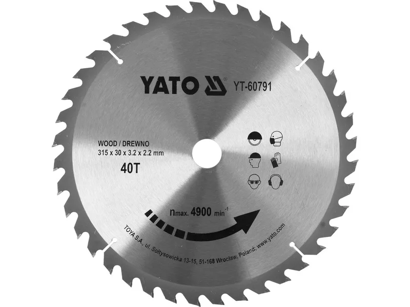 Zaagblad 315mm Hardmetaal 40 Tanden voor Hout & Kunststof von Yato – Produktbild