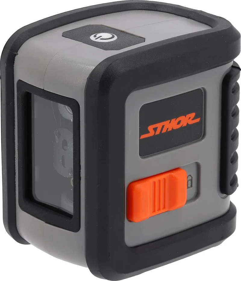 Zelfstellende Kruislijnlaser – Groene Laserstraal – Bereik 10 m – Precisie ±3 mm/10 m – Compacte Lijnalser op Batterijen (1/4" Statiefaansluiting) von Yato, Orange – Produktbild