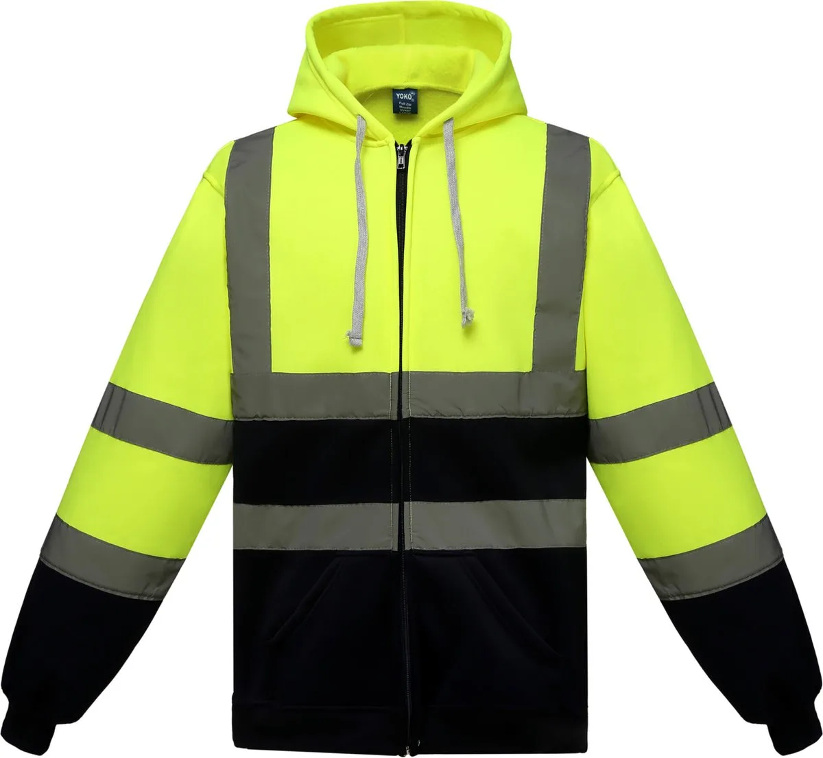 Full Zip Hooded Sweatshirt YHVK07 - Hi Vis Yellow / Navy fra Yoko, Hi Vis Yellow, Mørkeblå, M – produktbillede