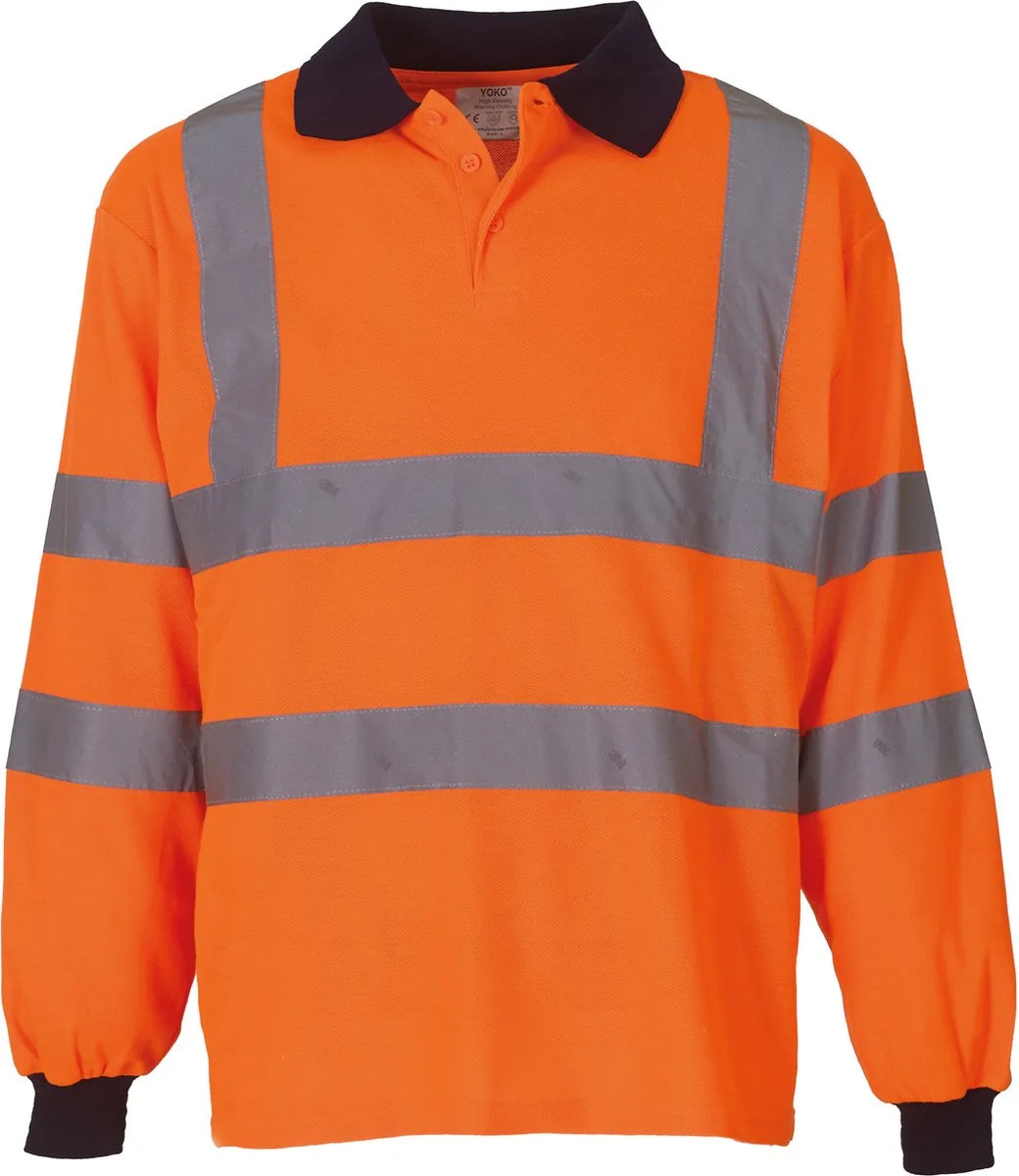 Hi-Vis Long Sleeve Polo - Hi-Vis Orange von Yoko, Hi-Vis Orange, L – Produktbild