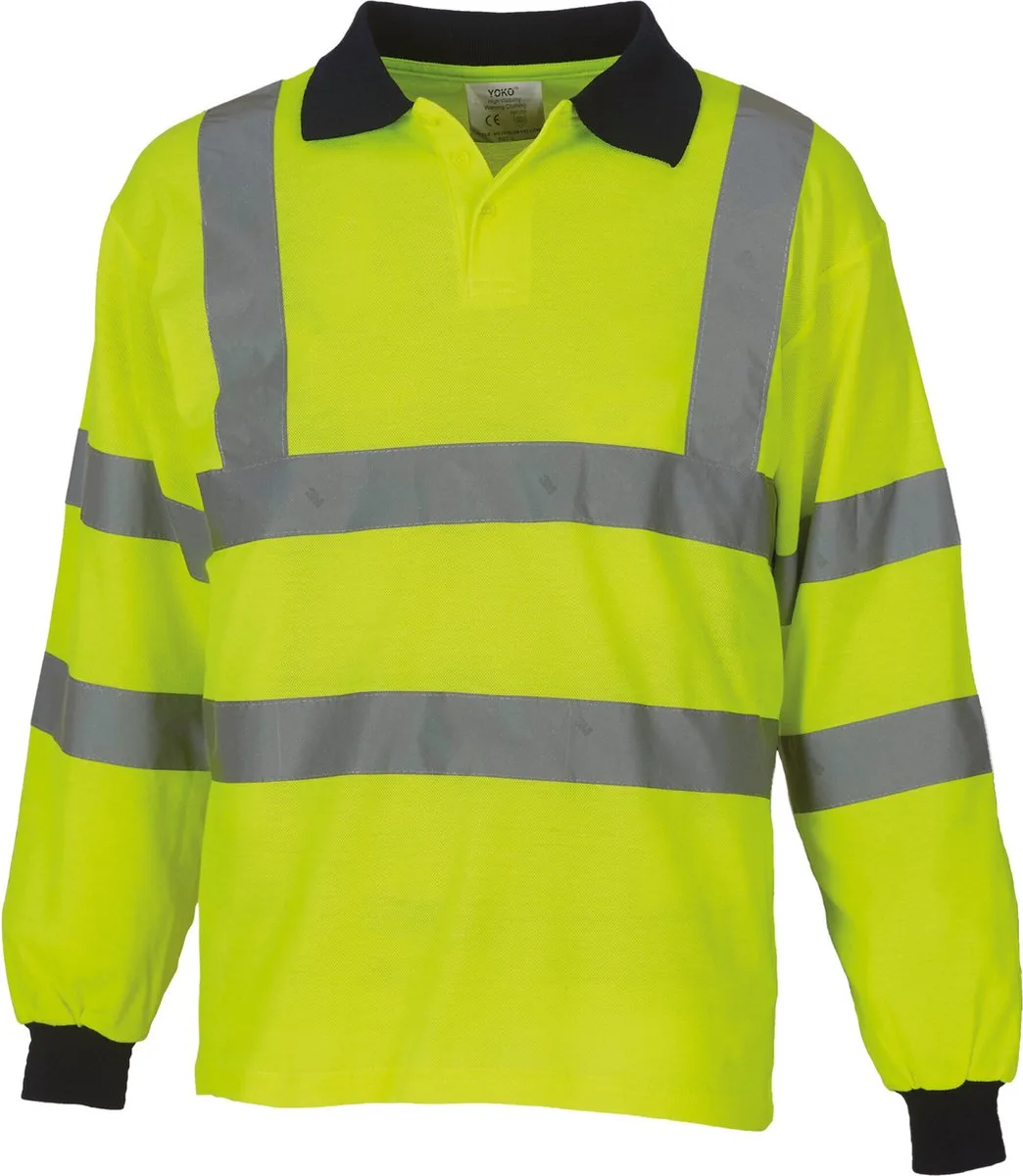 High Visibility Long Sleeve Polo Shirt YHVJ310 - Hi Vis Yellow fra Yoko, Hi Vis Yellow, S – produktbillede