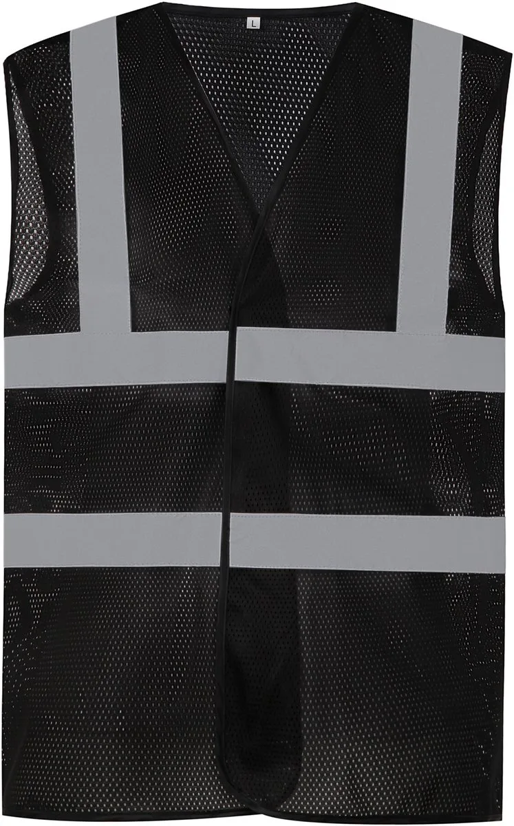 Hoge zichtbaarheid vest van gerecycleerd gaas YHVW120 - Black van Yoko, Zwart, M – productafbeelding