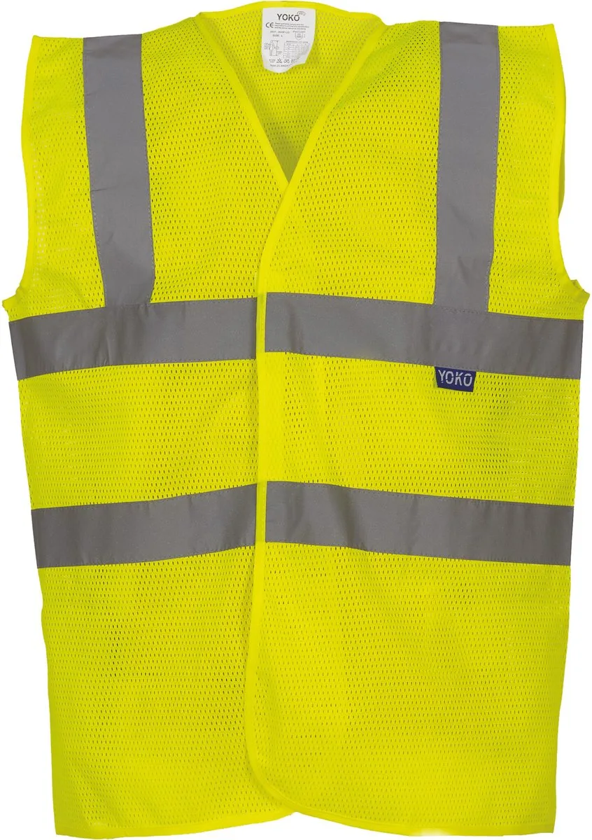 Hoge zichtbaarheid vest van gerecycleerd gaas YHVW120 - Hi Vis Yellow van Yoko, Hi Vis Yellow, M – productafbeelding