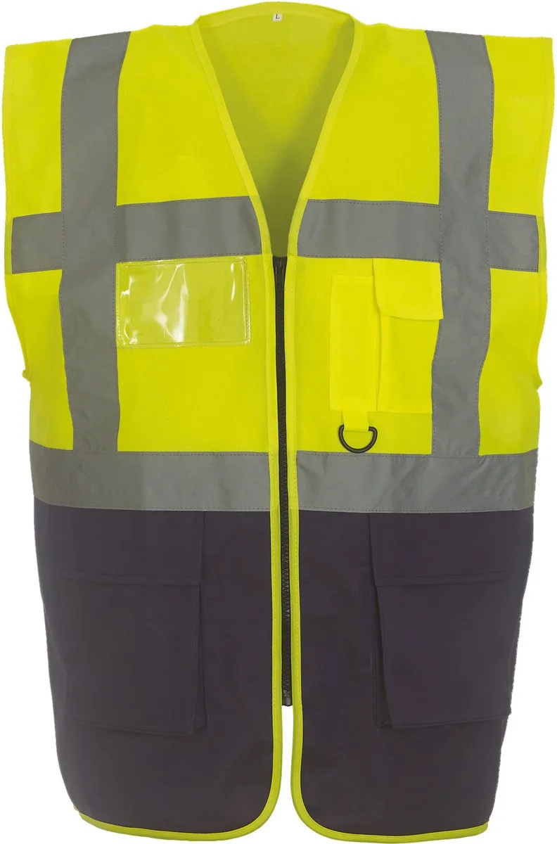 Signalisatie multifunctioneel executive vest YHVW801 - Hi Vis Yellow / Navy de Yoko, Hi Vis Yellow, Bleu foncé, S – image du produit
