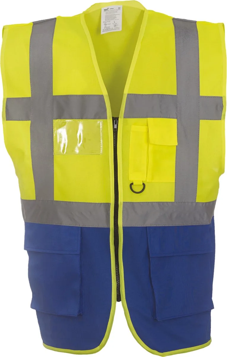 Signalisatie multifunctioneel executive vest YHVW801 - Hi Vis Yellow / Royal Blue van Yoko, Hi Vis Yellow, Royal Blue, S – productafbeelding