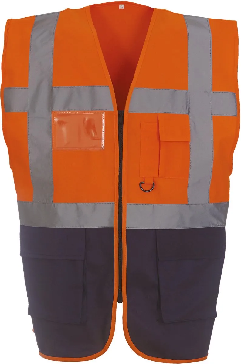 Signalisatie multifunctioneel executive vest YHVW801 - Hi Vis Orange / Navy by Yoko, Hi Vis Orange, Dark blue, S – product image