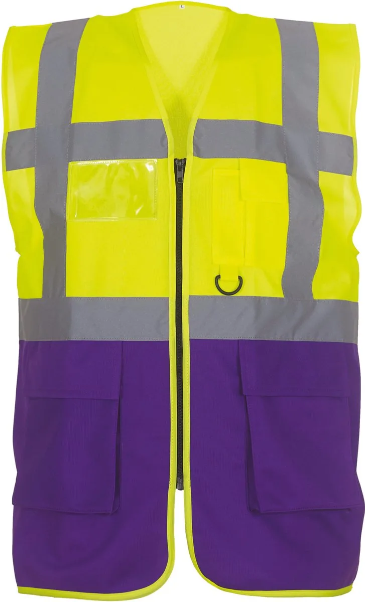 Signalisatie multifunctioneel executive vest YHVW801 - Hi Vis Yellow / Purple van Yoko, Hi Vis Yellow, Paars, S – productafbeelding