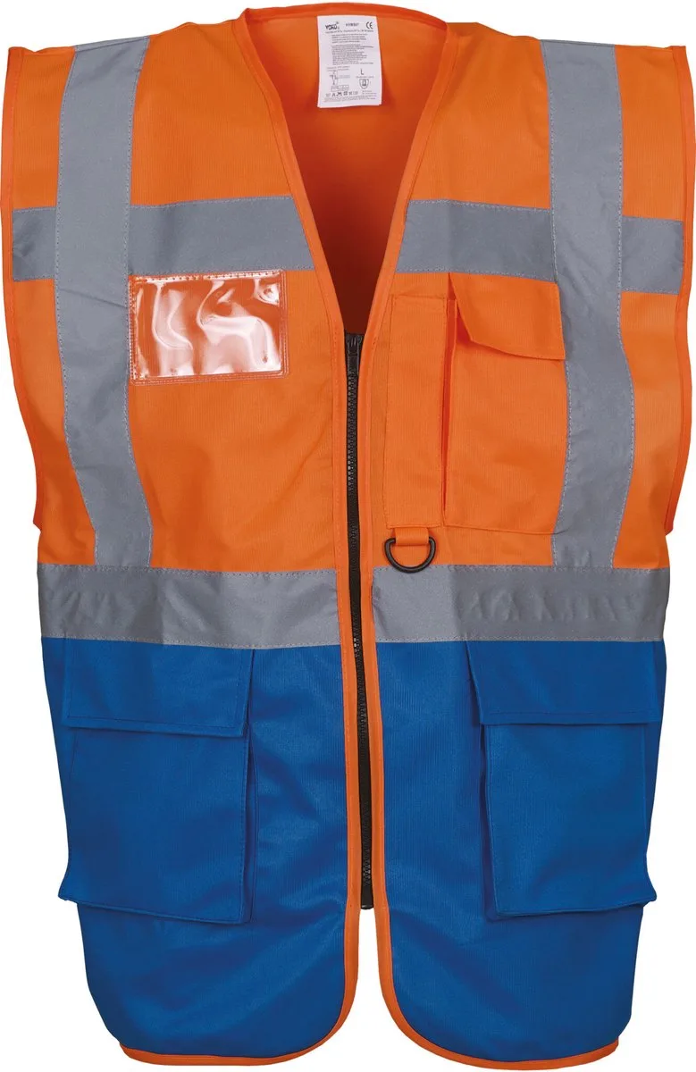 Signalisatie multifunctioneel executive vest YHVW801 - Hi Vis Orange / Royal Blue van Yoko, Hi Vis Orange, Royal Blue, S – productafbeelding