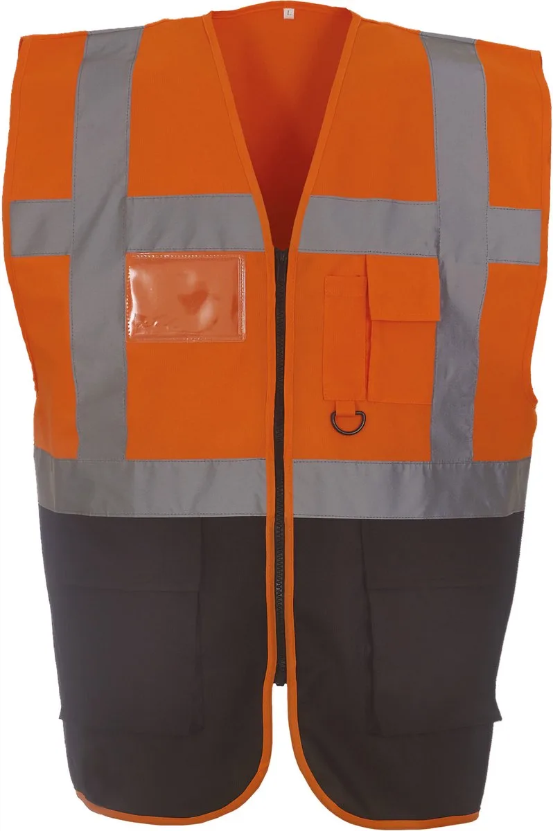 Signalisatie multifunctioneel executive vest YHVW801 - Hi Vis Orange / Black van Yoko, Hi Vis Orange, Zwart, S – productafbeelding